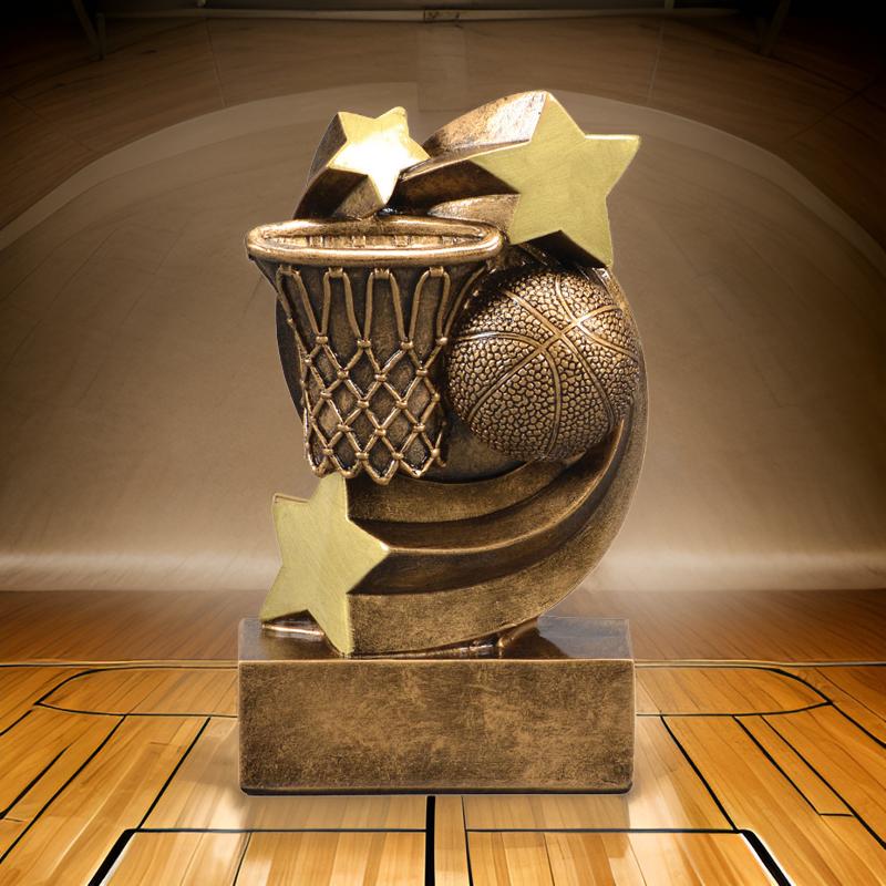Basketball Star Swirl Trophy | Engraved Basketball Award - 5.25 Inch Tall Decade Awards