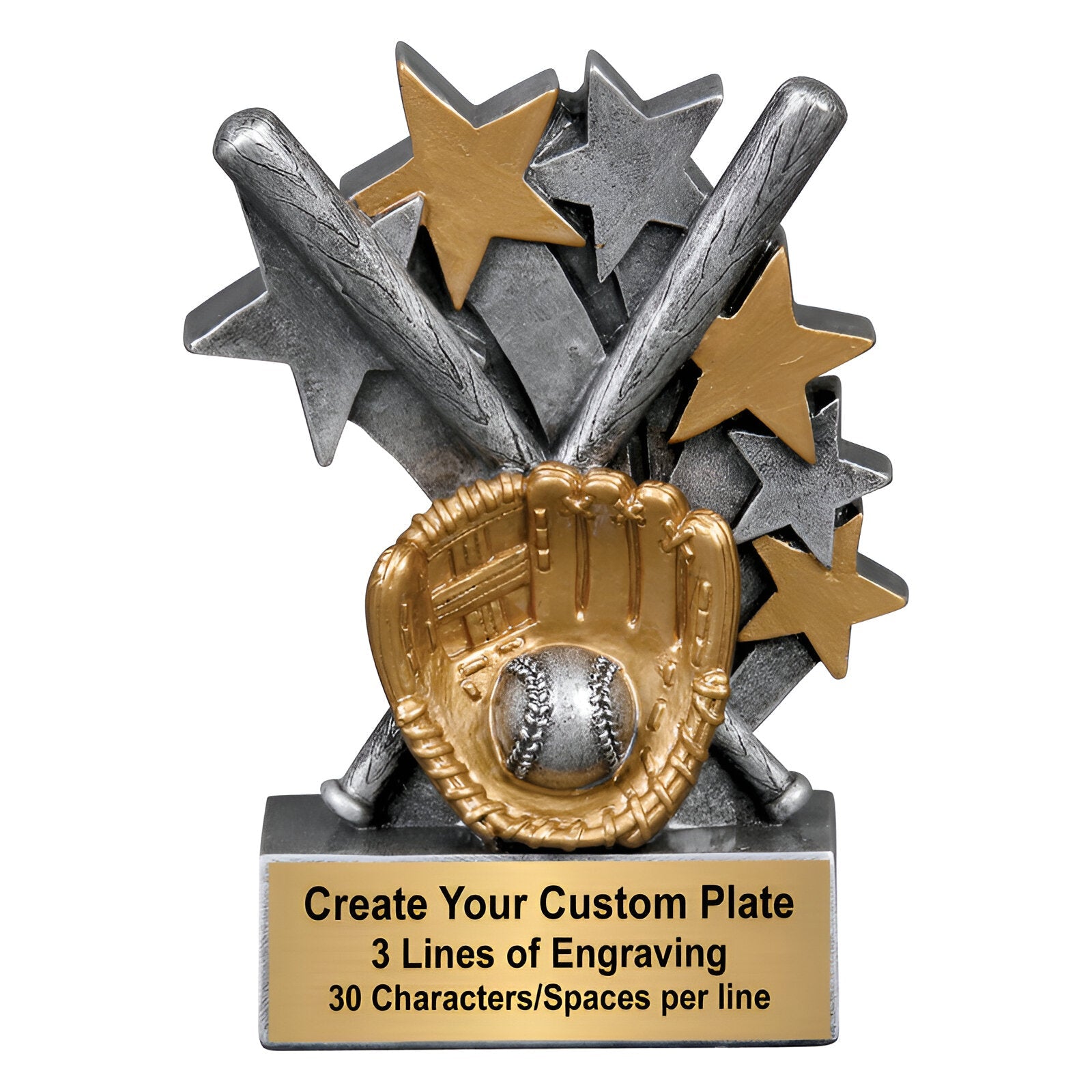 Star Blast Baseball Trophy with shining gold and silver accents, 4.75 inches tall, perfect for players and teams – Decade Award