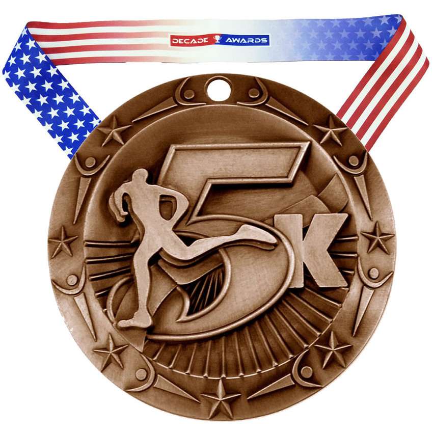 5K World Class Medal - Gold, Silver or Bronze | Engraved 5000 Meter Medallion - 3 Inch Wide Decade Awards