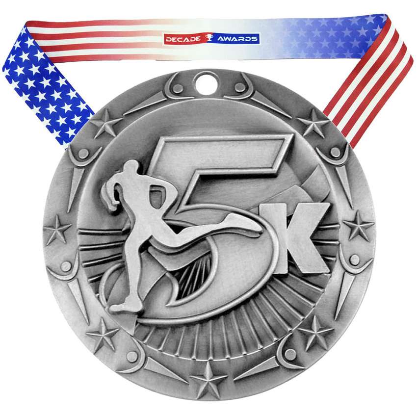 5K World Class Medal - Gold, Silver or Bronze | Engraved 5000 Meter Medallion - 3 Inch Wide Decade Awards