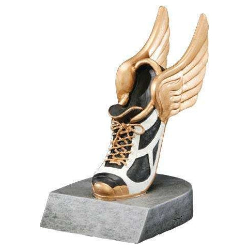 Track Color Tek Trophy | Engraved Winged Shoe Award | Running Trophies - 4 Inch Tall Decade Awards