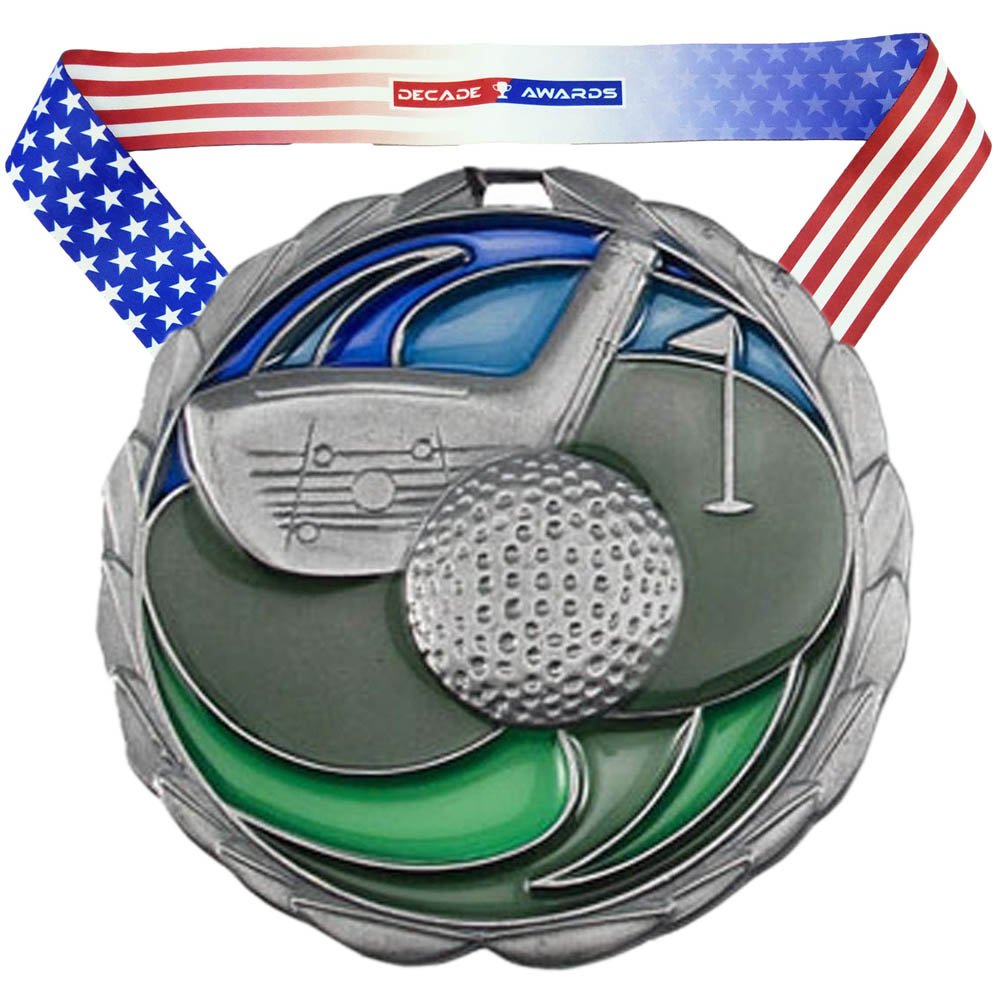 Personalized Golf Medal with Ribbon | Gold Silver or Bronze | Golf Tournament Medal | 2.5 Inches Wide