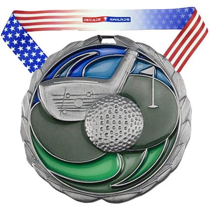 Personalized Golf Medal with Ribbon | Gold Silver or Bronze | Golf Tournament Medal | 2.5 Inches Wide