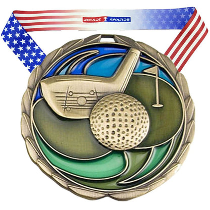 Personalized Golf Medal with Ribbon | Gold Silver or Bronze | Golf Tournament Medal | 2.5 Inches Wide