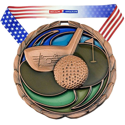 Personalized Golf Medal with Ribbon | Gold Silver or Bronze | Golf Tournament Medal | 2.5 Inches Wide