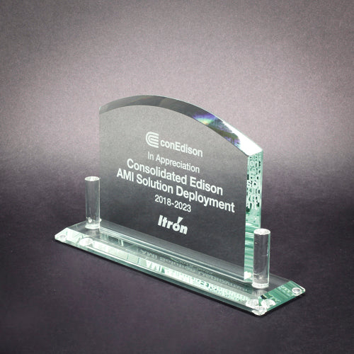 Montreal Glass Plaque Trophy | Engraved Jade Glass Corporate Award - 5" x 8.25" Decade Awards