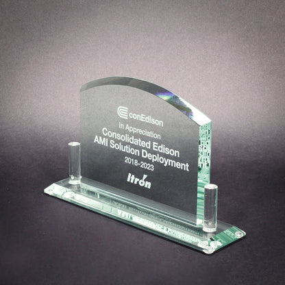 Montreal Glass Plaque Trophy | Engraved Jade Glass Corporate Award - 5" x 8.25" Decade Awards