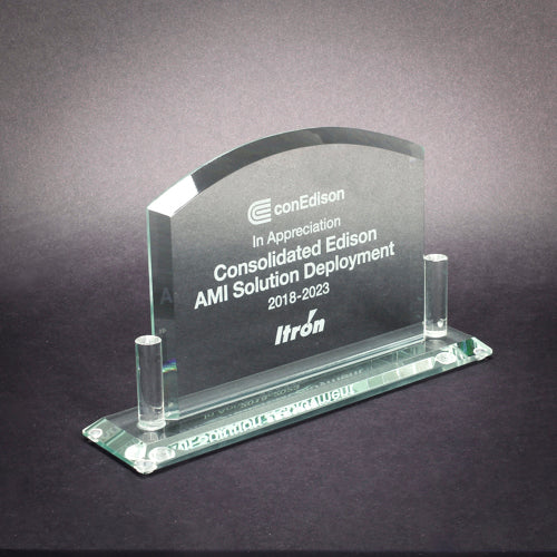 Montreal Glass Plaque Trophy | Engraved Jade Glass Corporate Award - 5" x 8.25" Decade Awards