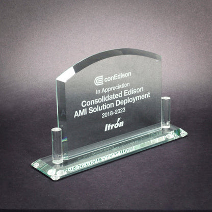 Montreal Glass Plaque Trophy | Engraved Jade Glass Corporate Award - 5" x 8.25" Decade Awards