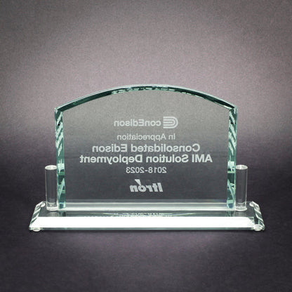 Montreal Glass Plaque Trophy | Engraved Jade Glass Corporate Award - 5" x 8.25" Decade Awards