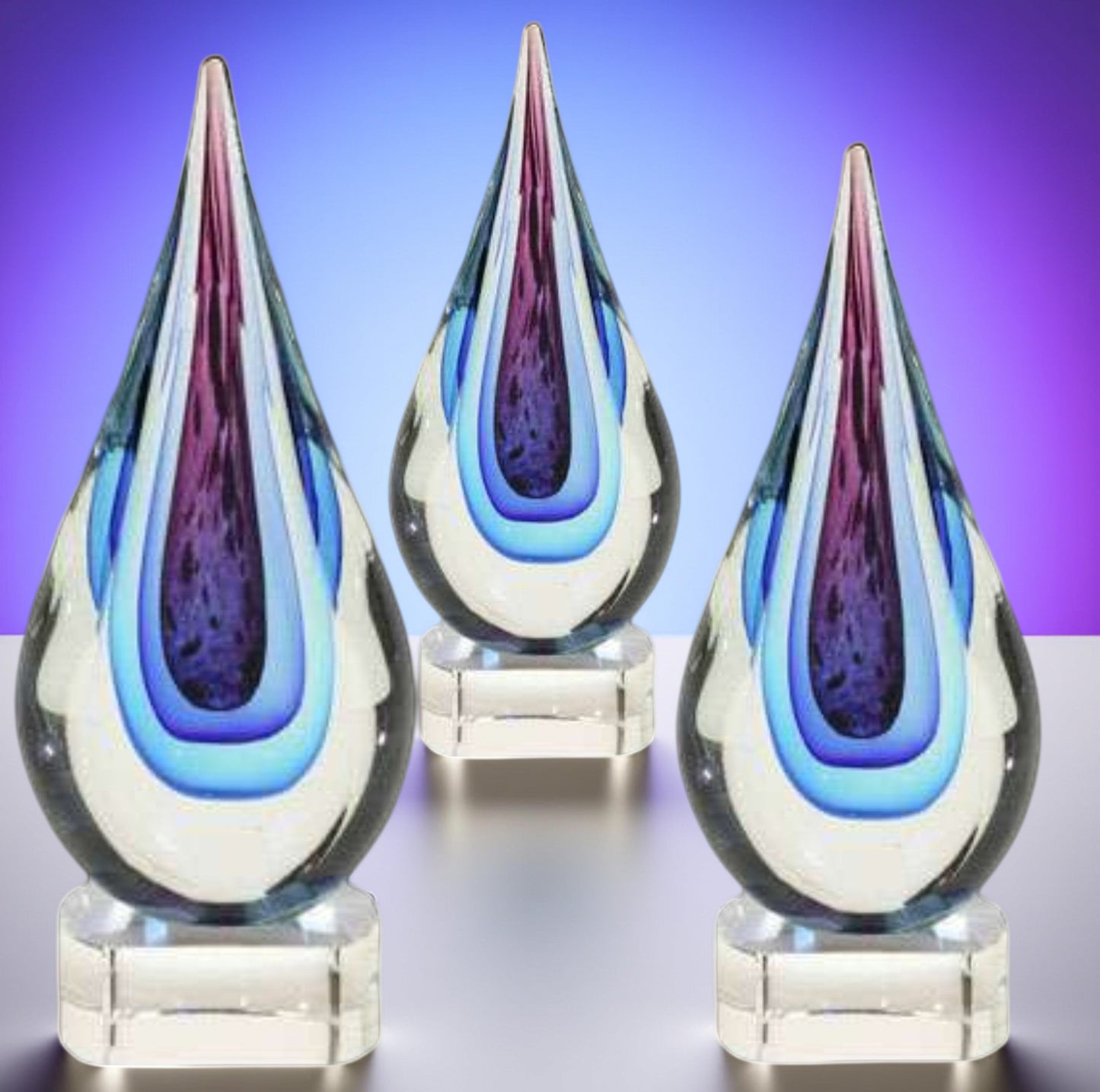 Blue Water Sculpted Glass Award | Engraved Corporate Award - 8, 10.5 or 11.5 Inch Tall Decade Awards