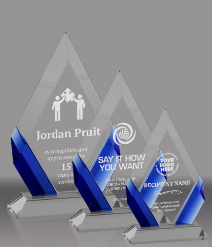Cambridge Diamond Crystal Award - Black, Blue or Red Accent | Engraved Corporate Award - 7, 8 or 9 Inch Tall Decade Awards