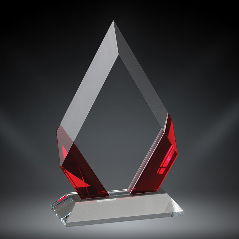 Cambridge Crystal Trophy | Black, Blue, Red Accent | Personalized Corporate Award | 7, 8 or 9 Inches Tall