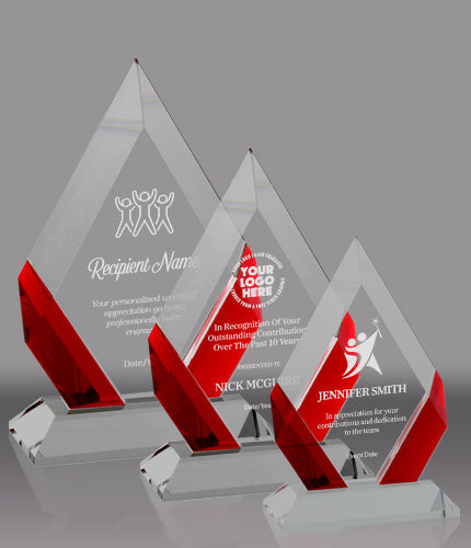 Cambridge Diamond Crystal Award - Black, Blue or Red Accent | Engraved Corporate Award - 7, 8 or 9 Inch Tall Decade Awards