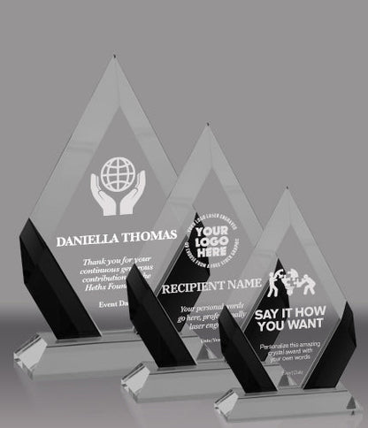 Cambridge Diamond Crystal Award - Black, Blue or Red Accent | Engraved Corporate Award - 7, 8 or 9 Inch Tall Decade Awards