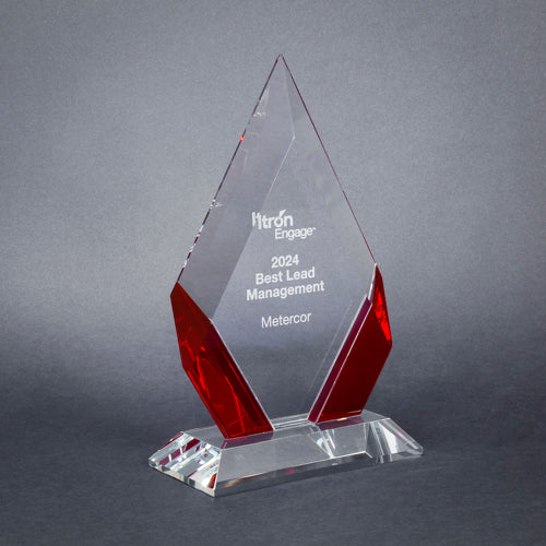 Cambridge Diamond Crystal Award - Black, Blue or Red Accent | Engraved Corporate Award - 7, 8 or 9 Inch Tall Decade Awards