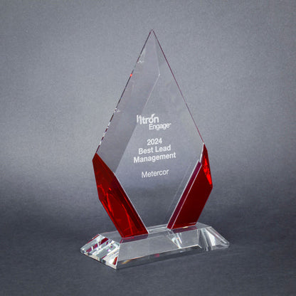 Cambridge Diamond Crystal Award - Black, Blue or Red Accent | Engraved Corporate Award - 7, 8 or 9 Inch Tall Decade Awards