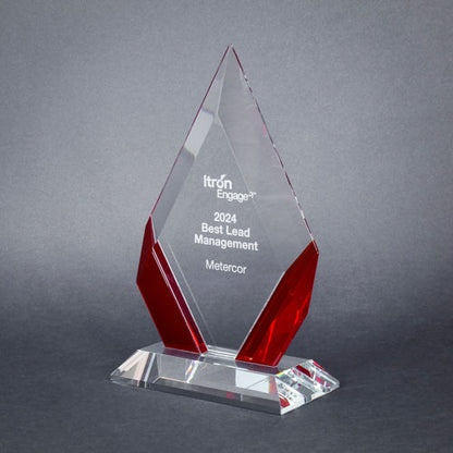 Cambridge Diamond Crystal Award - Black, Blue or Red Accent | Engraved Corporate Award - 7, 8 or 9 Inch Tall Decade Awards