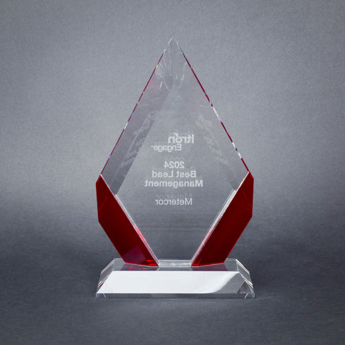 Cambridge Diamond Crystal Award - Black, Blue or Red Accent | Engraved Corporate Award - 7, 8 or 9 Inch Tall Decade Awards
