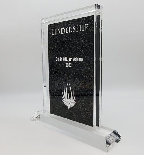 Acrylic Plaque, Black & Gold Background | Engraved Deco Corporate Award - 8, 8.5 or 9 Inch Tall Decade Awards