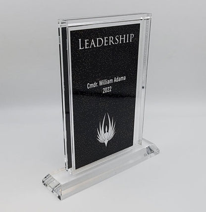 Acrylic Plaque, Black & Gold Background | Engraved Deco Corporate Award - 8, 8.5 or 9 Inch Tall Decade Awards