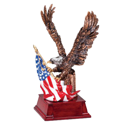 Eagle with American Flag Award | Personalized Patriotic Bronze Eagle Trophy | 9.25 Inches Tall