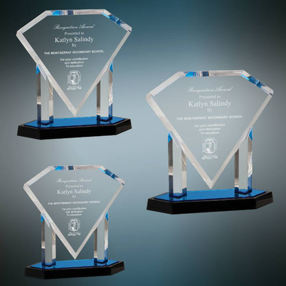 Floating Diamond Acrylic Award | Blue or Gold | Personalized Corporate Award | 3 sizes