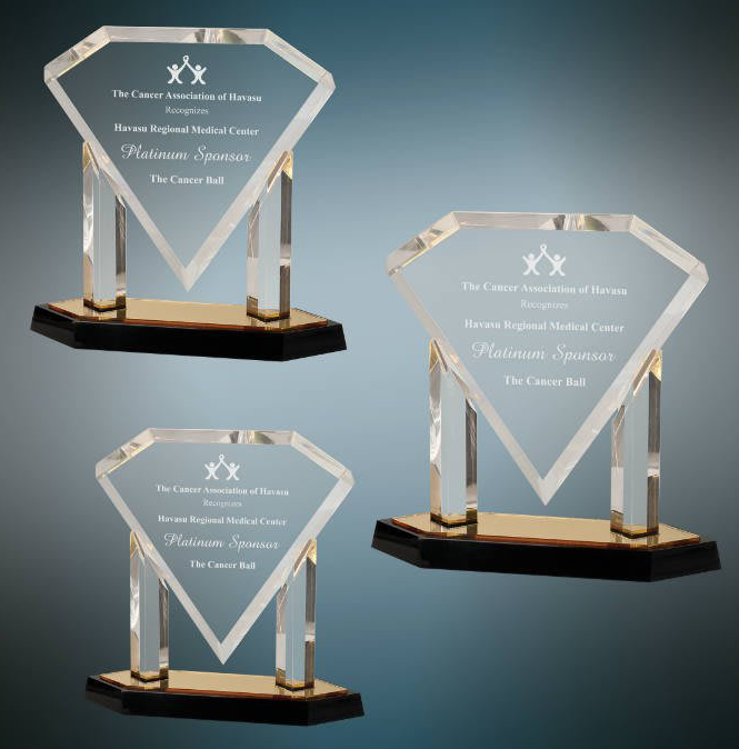 Floating Diamond Acrylic Award | Blue or Gold | Personalized Corporate Award | 3 sizes