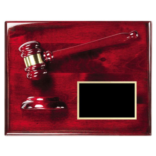 Gavel Plaque | Engraved Rosewood Gavel Plaque with Piano Finish - 9" x 12" Decade Awards