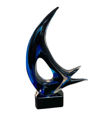 Blue Sail Art Glass Trophy | Personalized Corporate Award | 14.25 Inches Tall