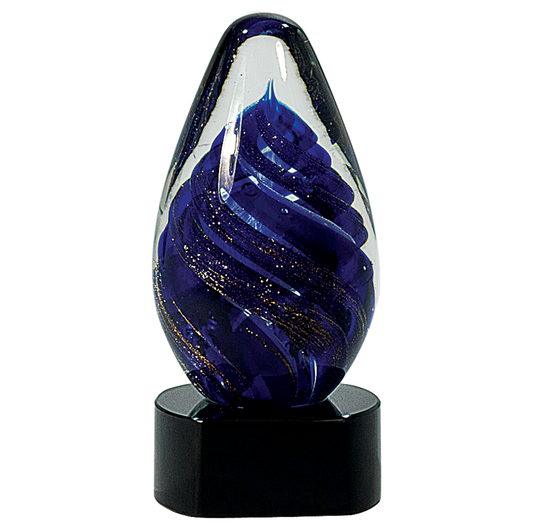 Blue Tear Drop Art Glass Trophy | Personalized Corporate Award | 6.5 Inches Tall