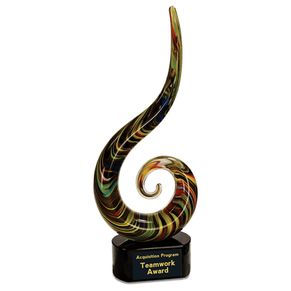 Color Swoop Art Glass Trophy | Personalized Corporate Award | 15.5 Inches Tall
