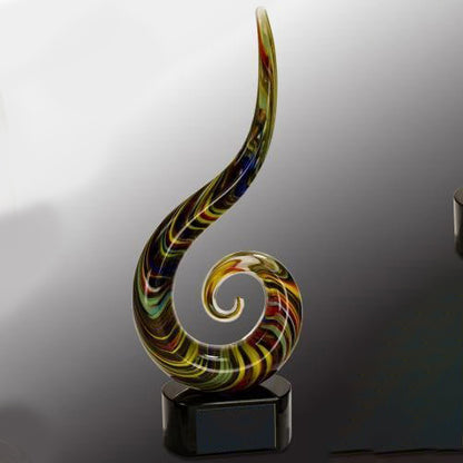 Color Swoop Art Glass Trophy | Personalized Corporate Award | 15.5 Inches Tall