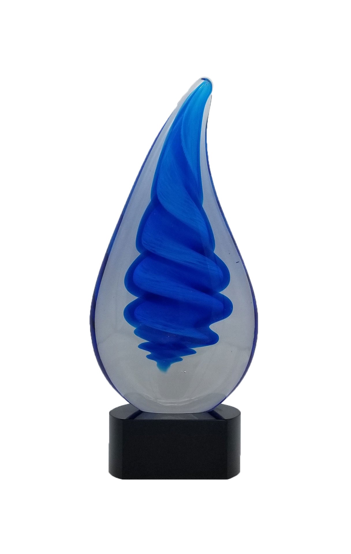 Art Glass Trophy - Blue Twist Raindrop | Artistic Corporate Award - 10.25"
