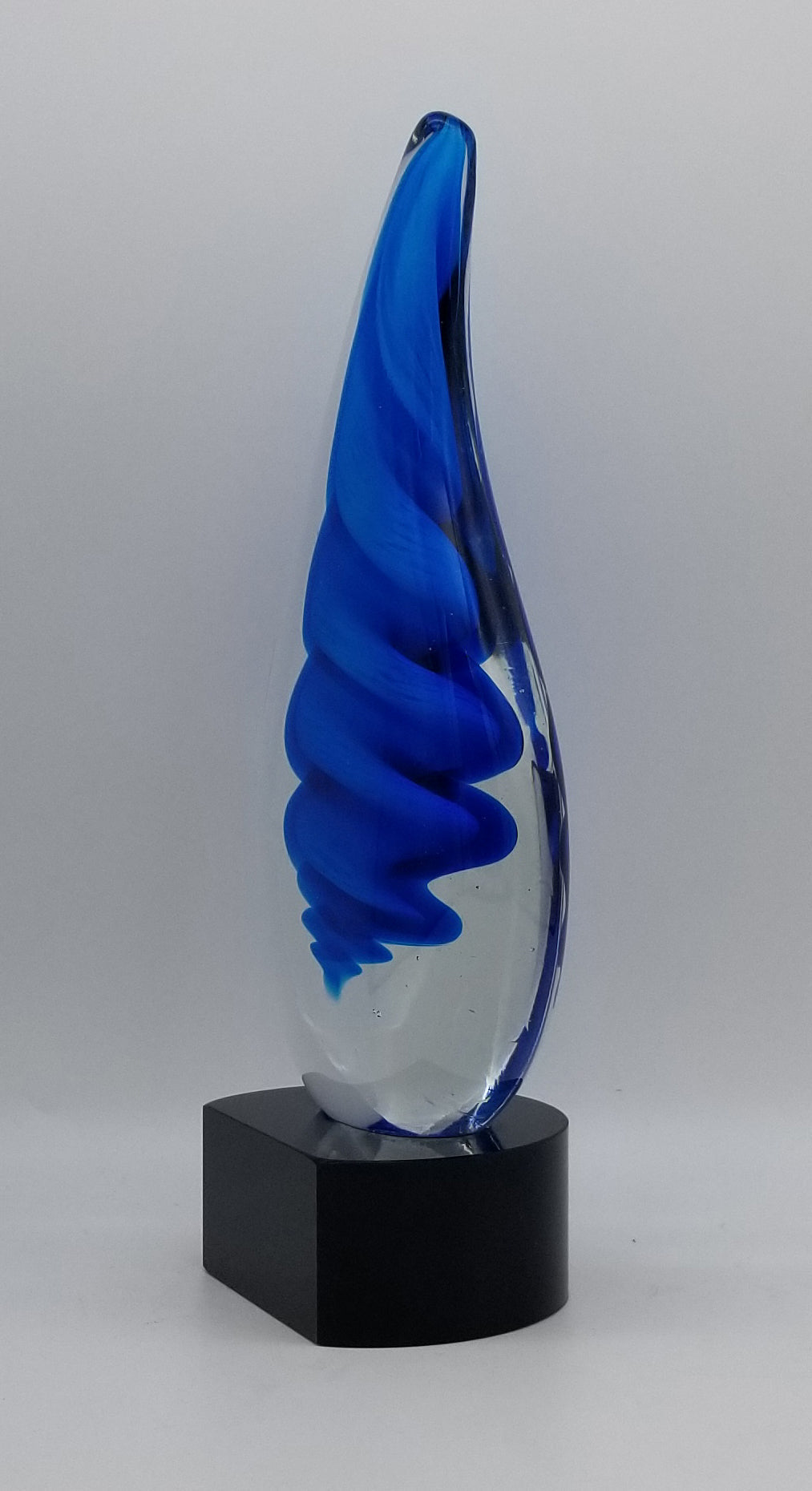 Art Glass Trophy - Blue Twist Raindrop | Artistic Corporate Award - 10.25"