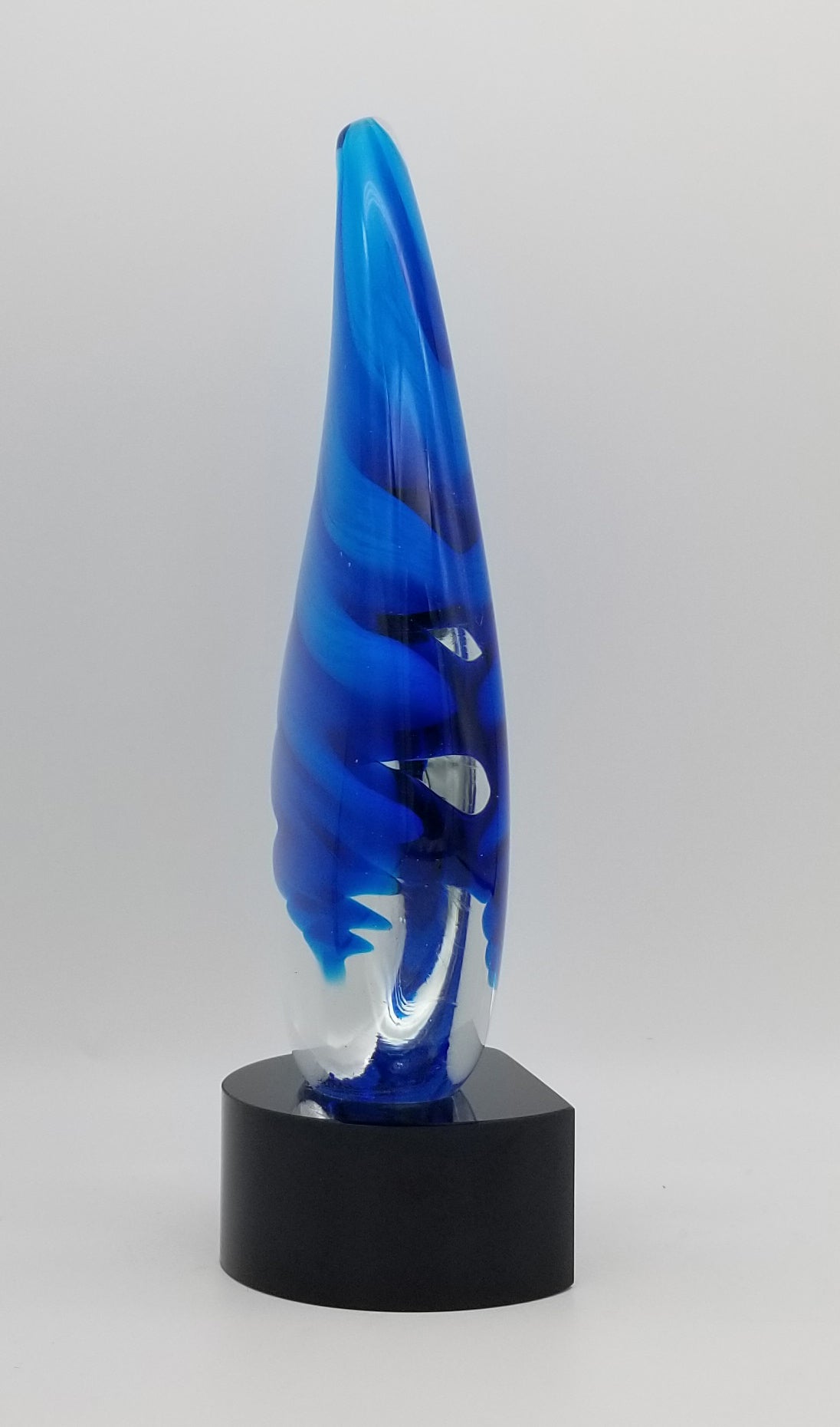 Art Glass Trophy - Blue Twist Raindrop | Artistic Corporate Award - 10.25"