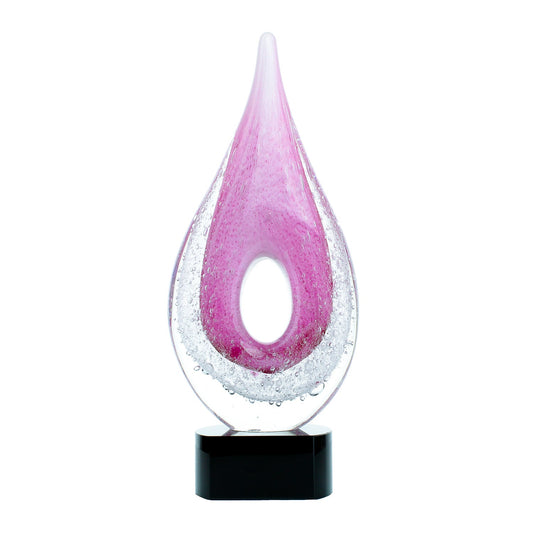 Art Glass Trophy - Pink Window Raindrop | Engraved Artistic Corporate Award - 12"