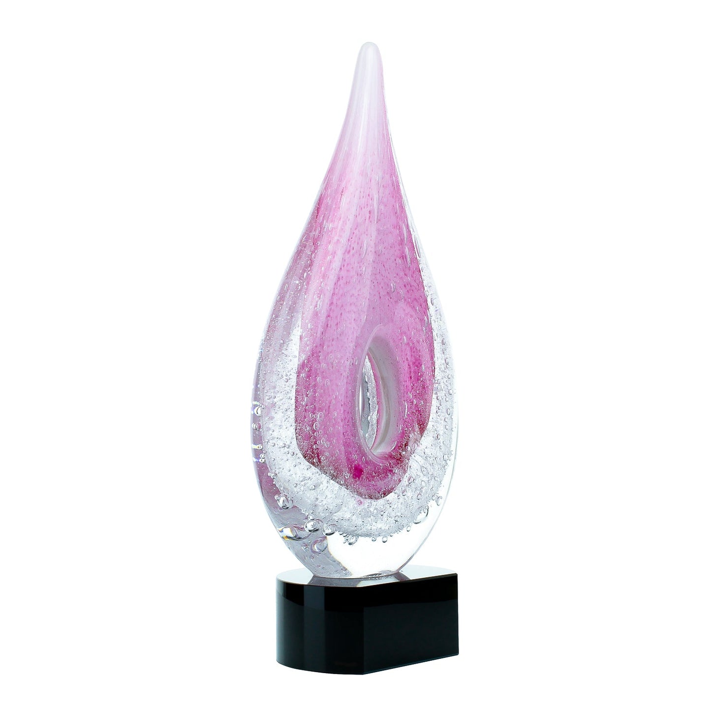 Art Glass Trophy - Pink Window Raindrop | Engraved Artistic Corporate Award - 12"