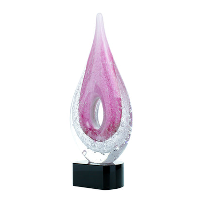 Art Glass Trophy - Pink Window Raindrop | Engraved Artistic Corporate Award - 12"