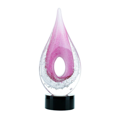 Art Glass Trophy - Pink Window Raindrop | Engraved Artistic Corporate Award - 12"