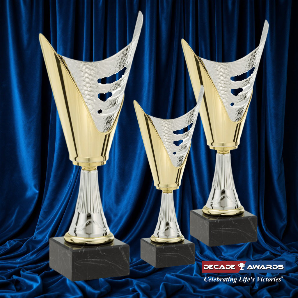 Gold and Silver Cup with Marble Base | Engraved Cup Award - 10.5, 13 or 15.5 Inch Tall - Decade Awards