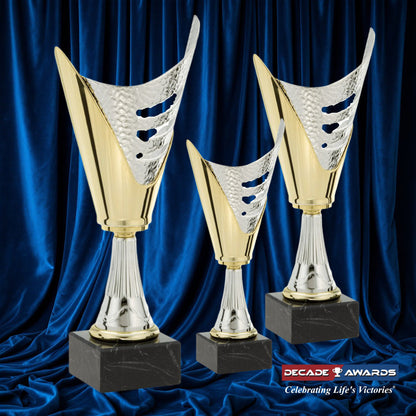 Gold and Silver Cup with Marble Base | Engraved Cup Award - 10.5, 13 or 15.5 Inch Tall - Decade Awards