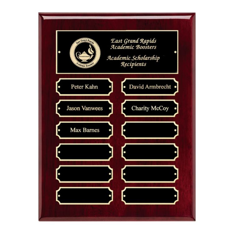 Perpetual Plaque - 9" x 12" | Rosewood Piano Finish Plaque with 12 plates
