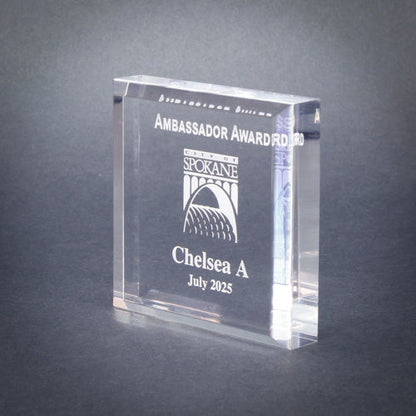 Paperweight, Acrylic Square | Engraved Paperweight with Beveled Edges - 3 x 3 Inch Decade Awards