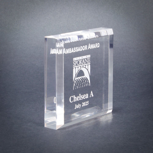 Paperweight, Acrylic Square | Engraved Paperweight with Beveled Edges - 3 x 3 Inch Decade Awards