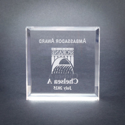 Paperweight, Acrylic Square | Engraved Paperweight with Beveled Edges - 3 x 3 Inch Decade Awards