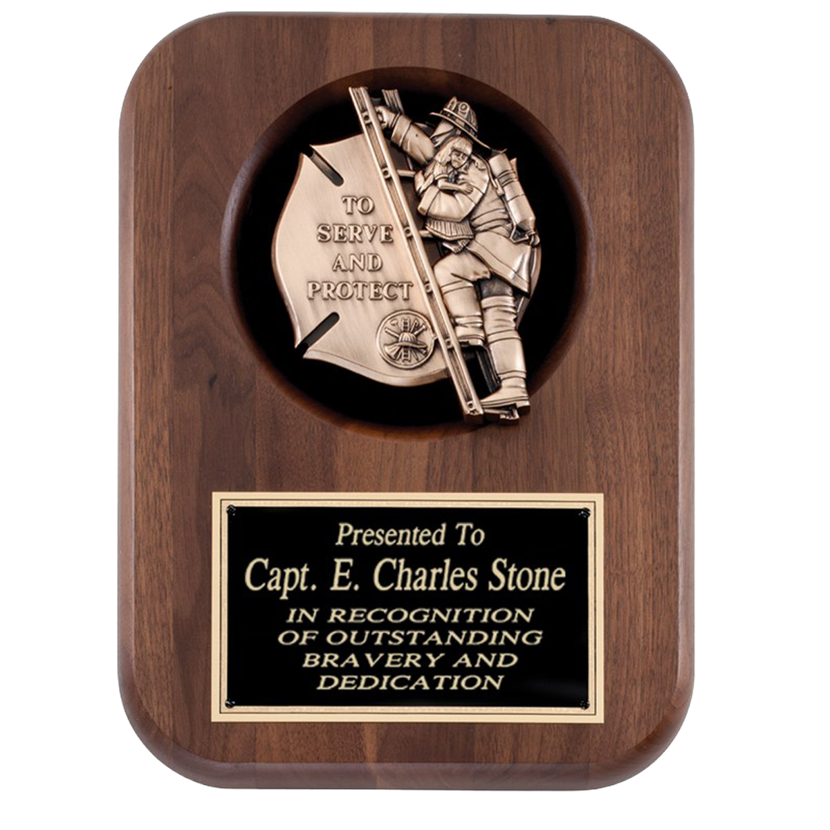 Fireman Tribute Plaque | Personalized Recognition Award | American Walnut | 9x12