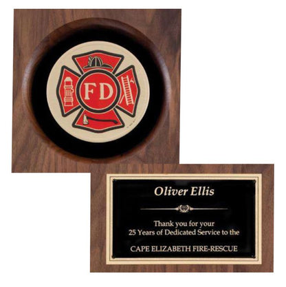 Fireman Insignia American Tribute Walnut Plaque - 9" x 12"