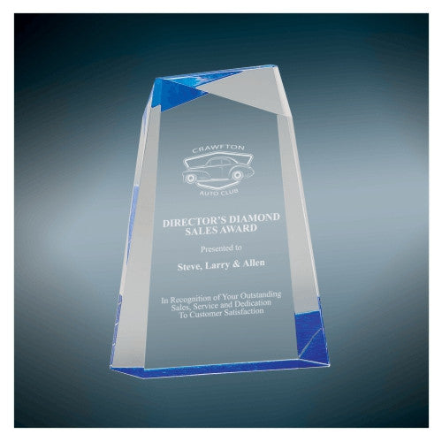 Acrylic Award, Blue or Gold | Engraved Acrylic Facet Wedge Award - 7, 8 or 9 Inch Tall Decade Awards
