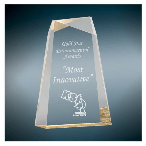Acrylic Award, Blue or Gold | Engraved Acrylic Facet Wedge Award - 7, 8 or 9 Inch Tall Decade Awards